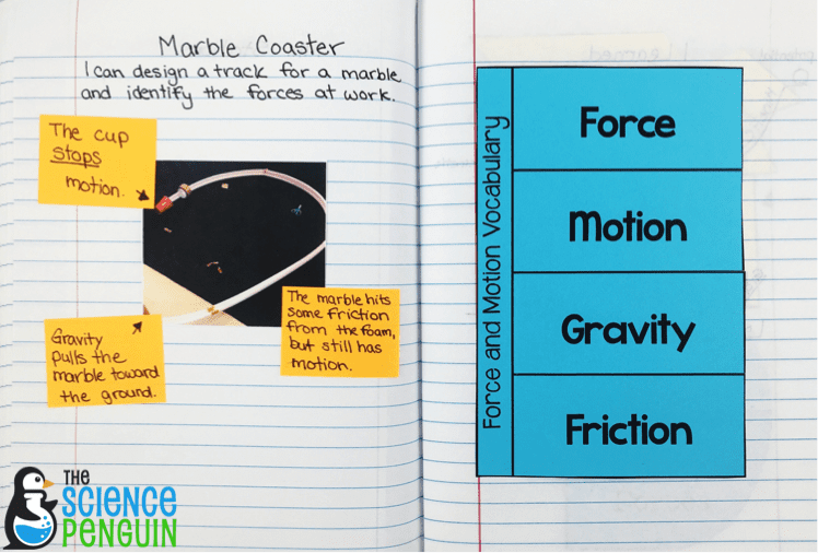 Force and Motion Science Notebook Photos: hands-on vocabulary