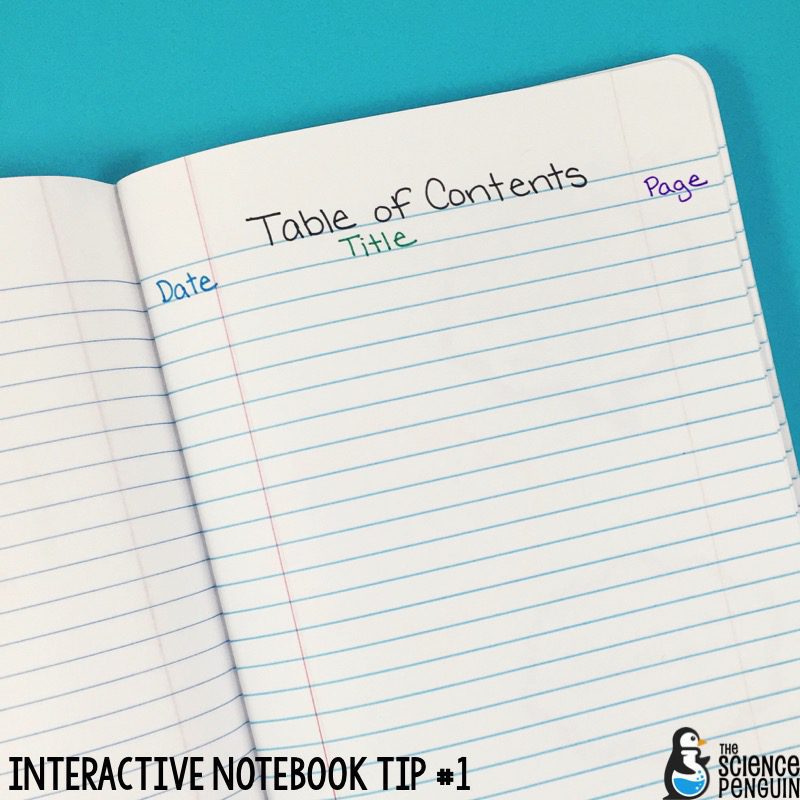 Interactive Science Notebook Tips: Table of Contents