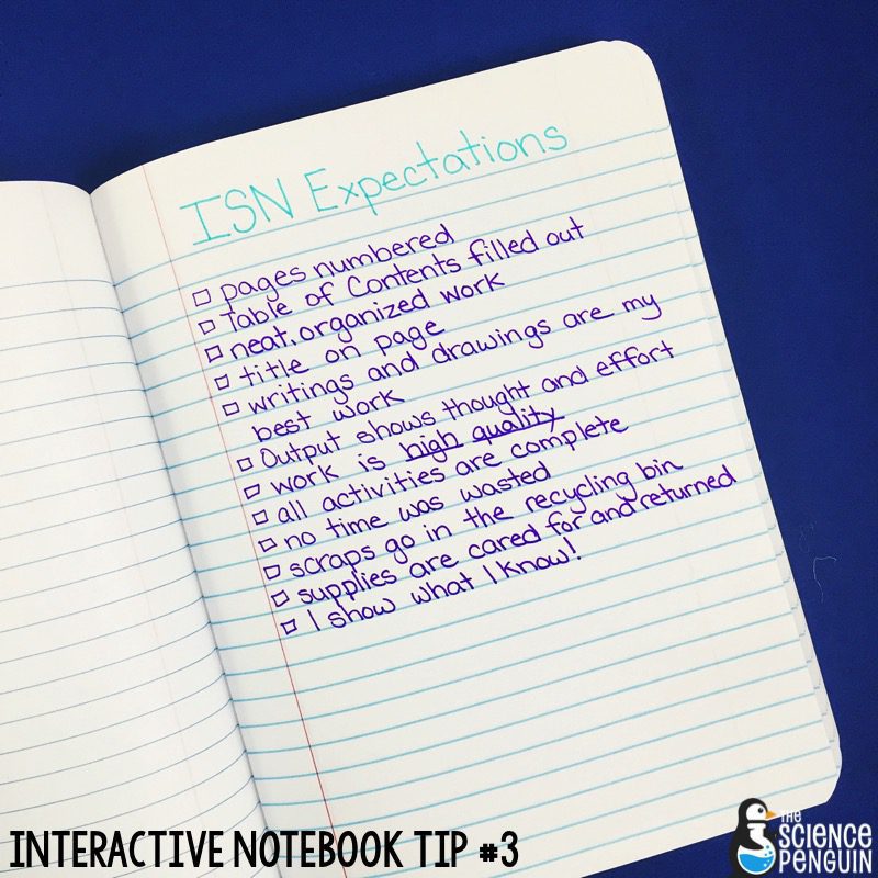 Interactive Science Notebook Tips: My Expectations