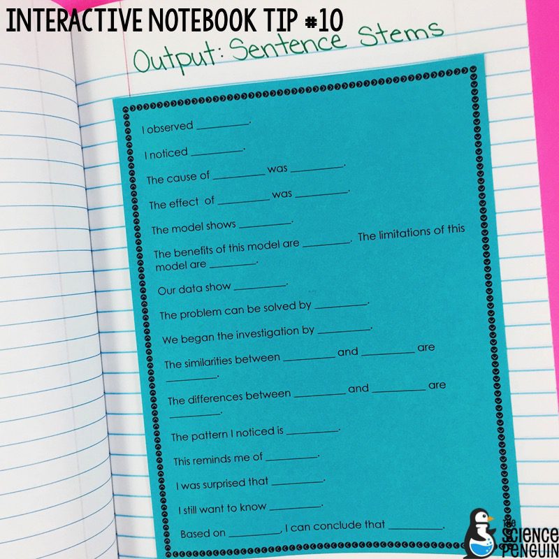 Interactive Science Notebook Tips: Sentence Stems