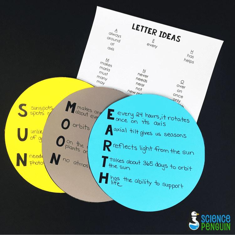 Free Moon, Earth, and Sun Science Acrostics Templates