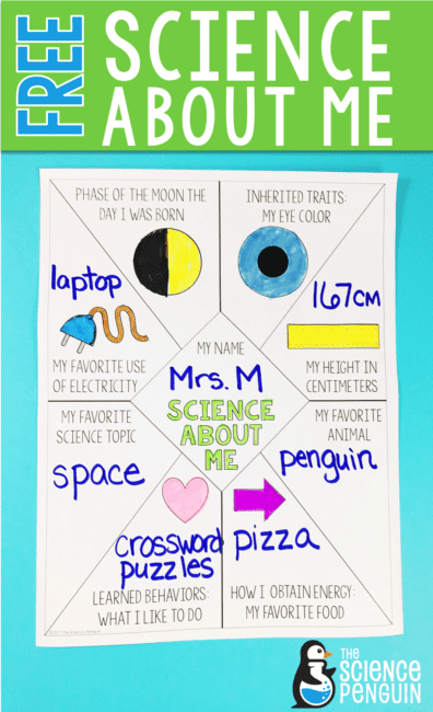 Science About Me! First week activity for 4th and 5th grade science
