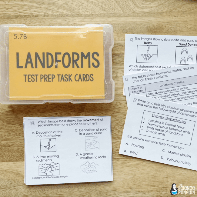Landforms Task Cards: Weathering Erosion and Deposition Worksheet Alternative